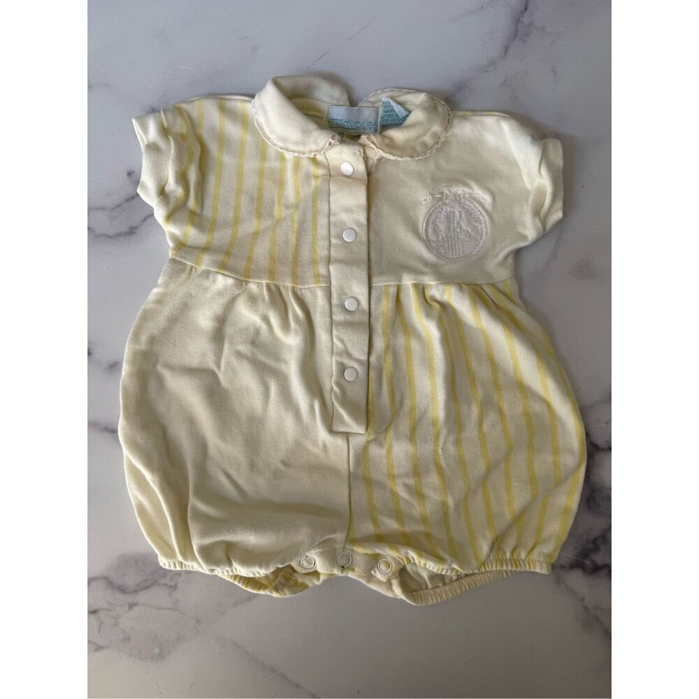 Vintage yellow 0-6 month romper peter pan collar retro button up bodysuit shorts